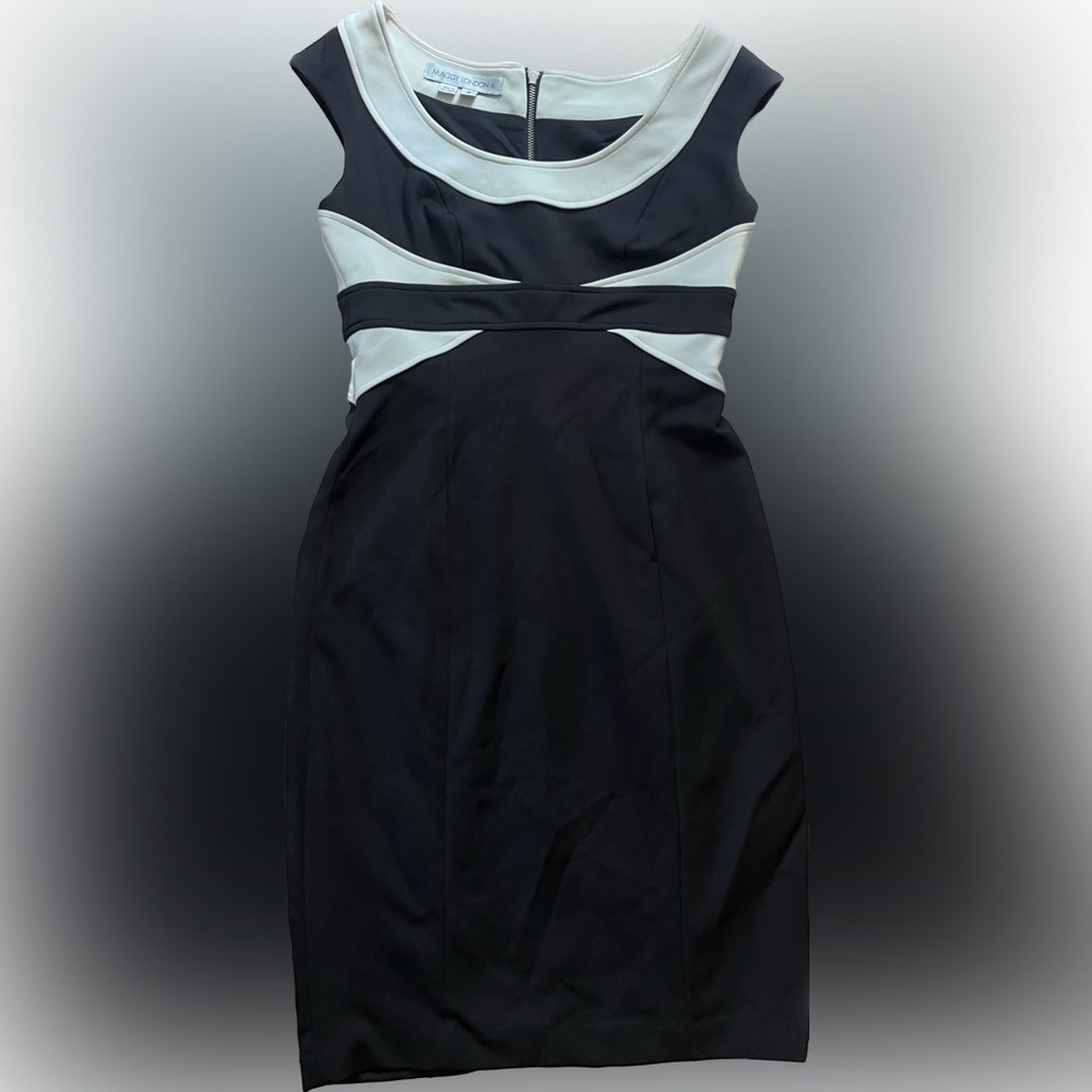 Maggy London Slimming Color Block Sheath Dress Sleeveless Size 6 Cream & Black